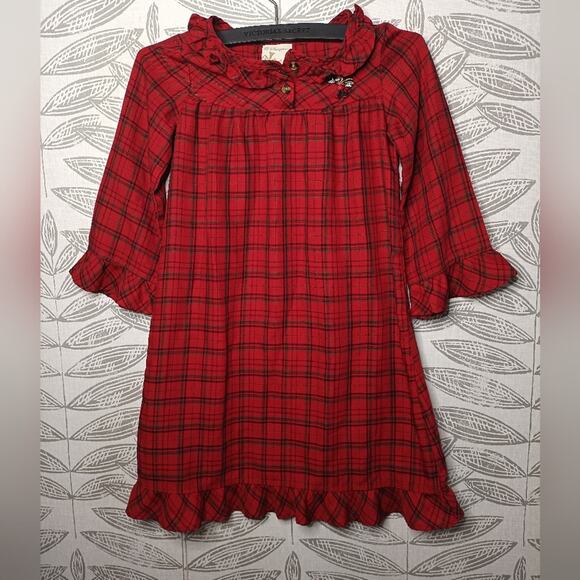Disney Nightgown Girls Flannel Plaid Red Christmas Minnie Mouse ruffle - Picture 1 of 6